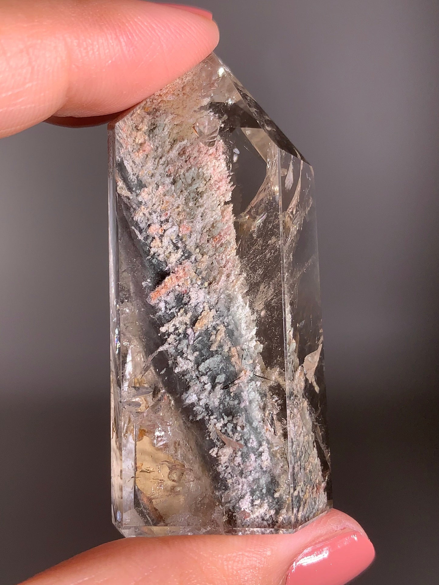 Grey & Pink Garden Quartz Polished Tower | Rare Collector’s Crystal from Brazil