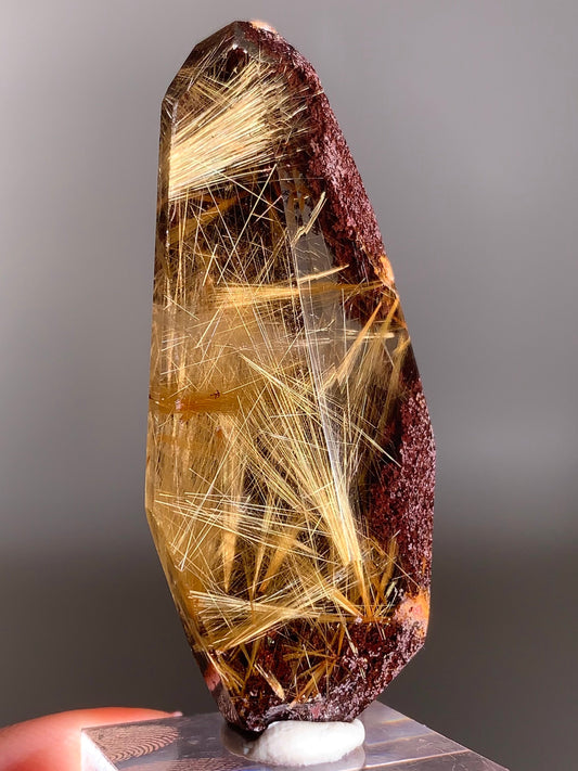 High-Quality Gold Rutile in Maroon Garden Quartz Freeform | Rare Collector’s Crystal from Brazil