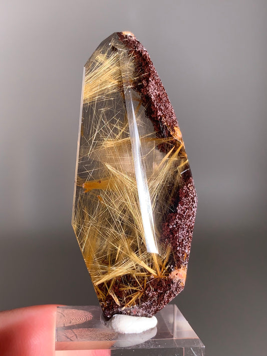 High-Quality Gold Rutile in Maroon Garden Quartz Freeform | Rare Collector’s Crystal from Brazil