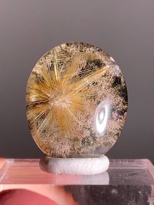 Gold Flower Rutile with Pink and Green Garden Quartz Cabochon | From Brazil