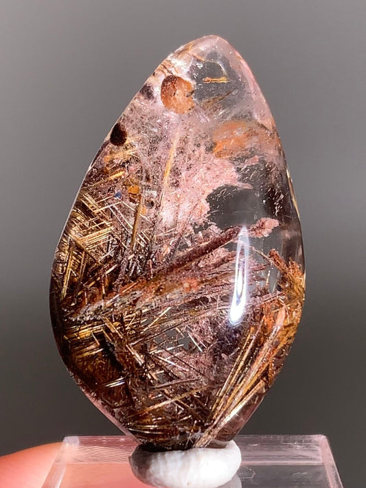 Rare Lattice Gold Rutile with Shiny Hematite, Mica & Pink Garden Quartz Polished Freeform From Brazil