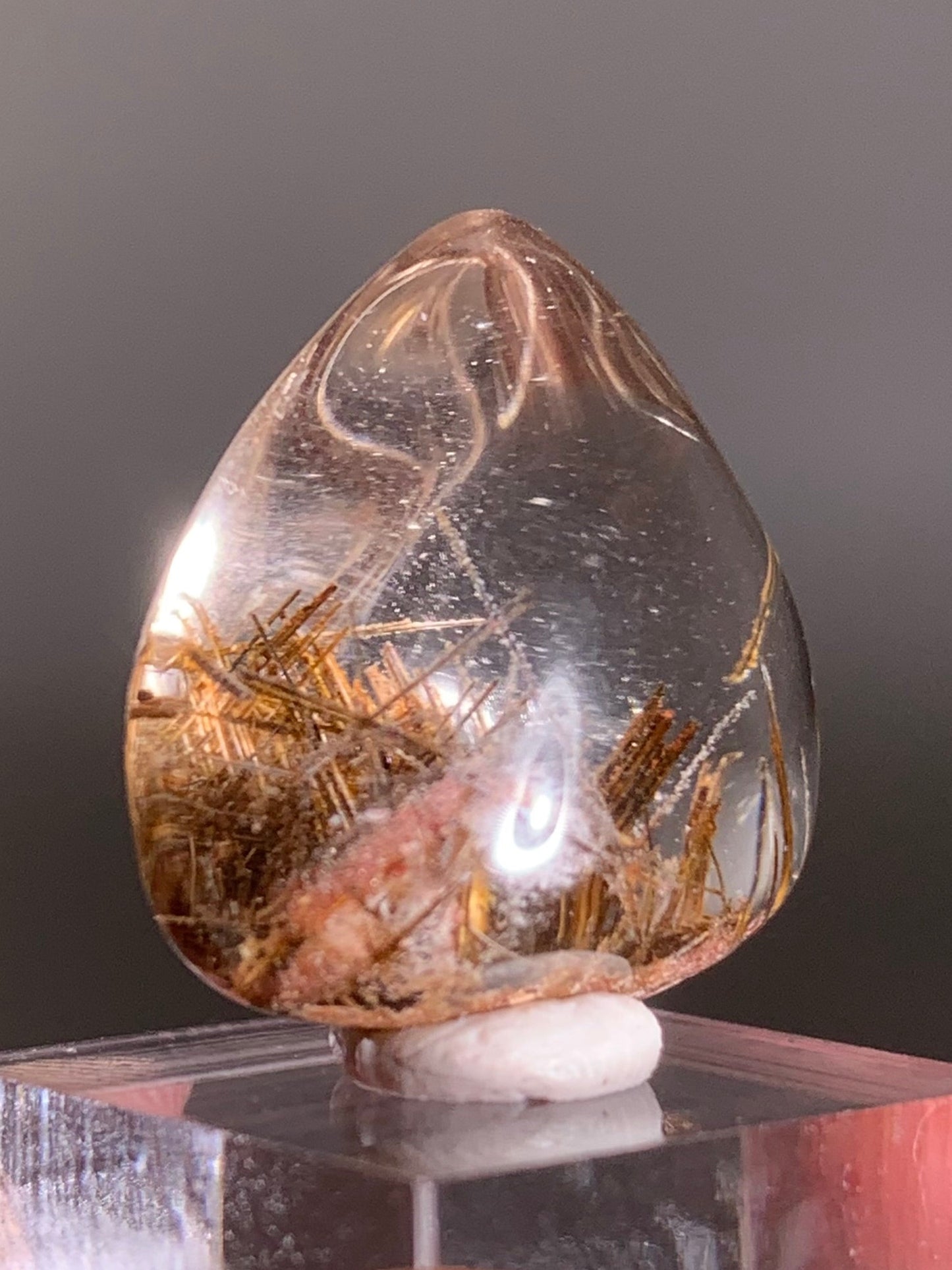 Rare Lattice Gold Rutile with Garden Quartz Polished Freeform From Brazil