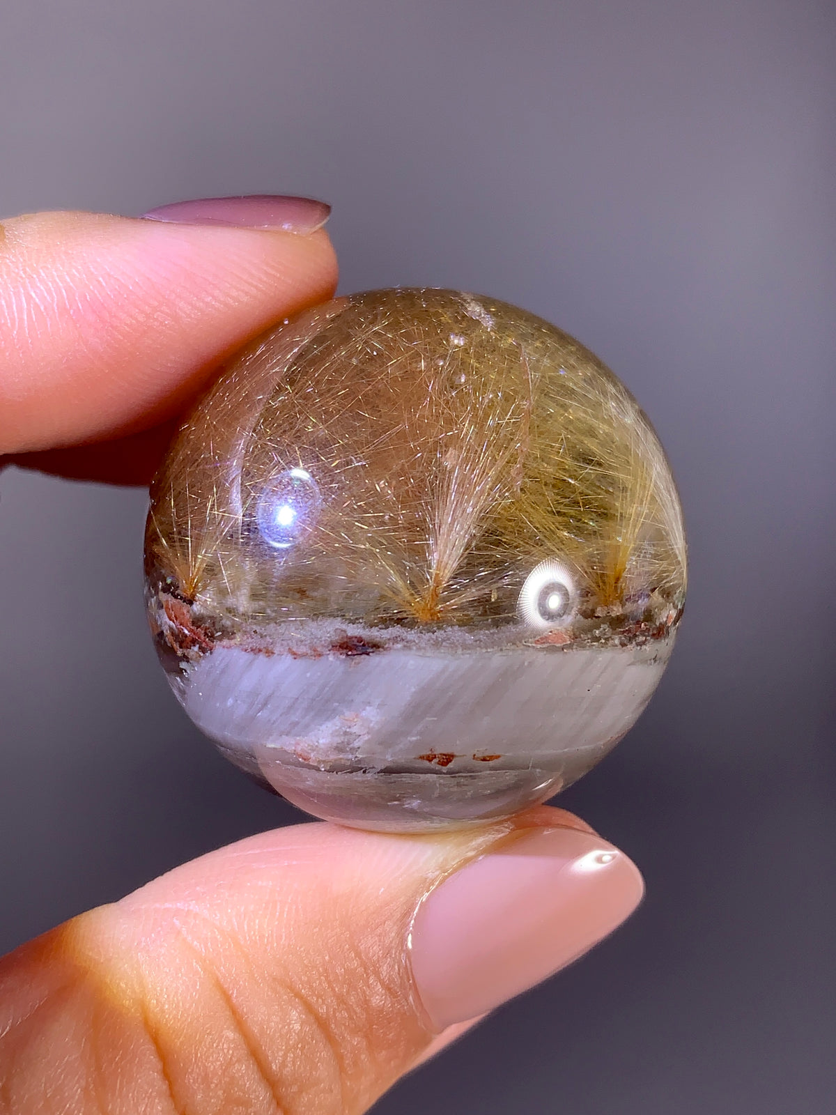 High-Quality Gold, Silver & Red Firework Rutile Garden Quartz Sphere | Brazil
