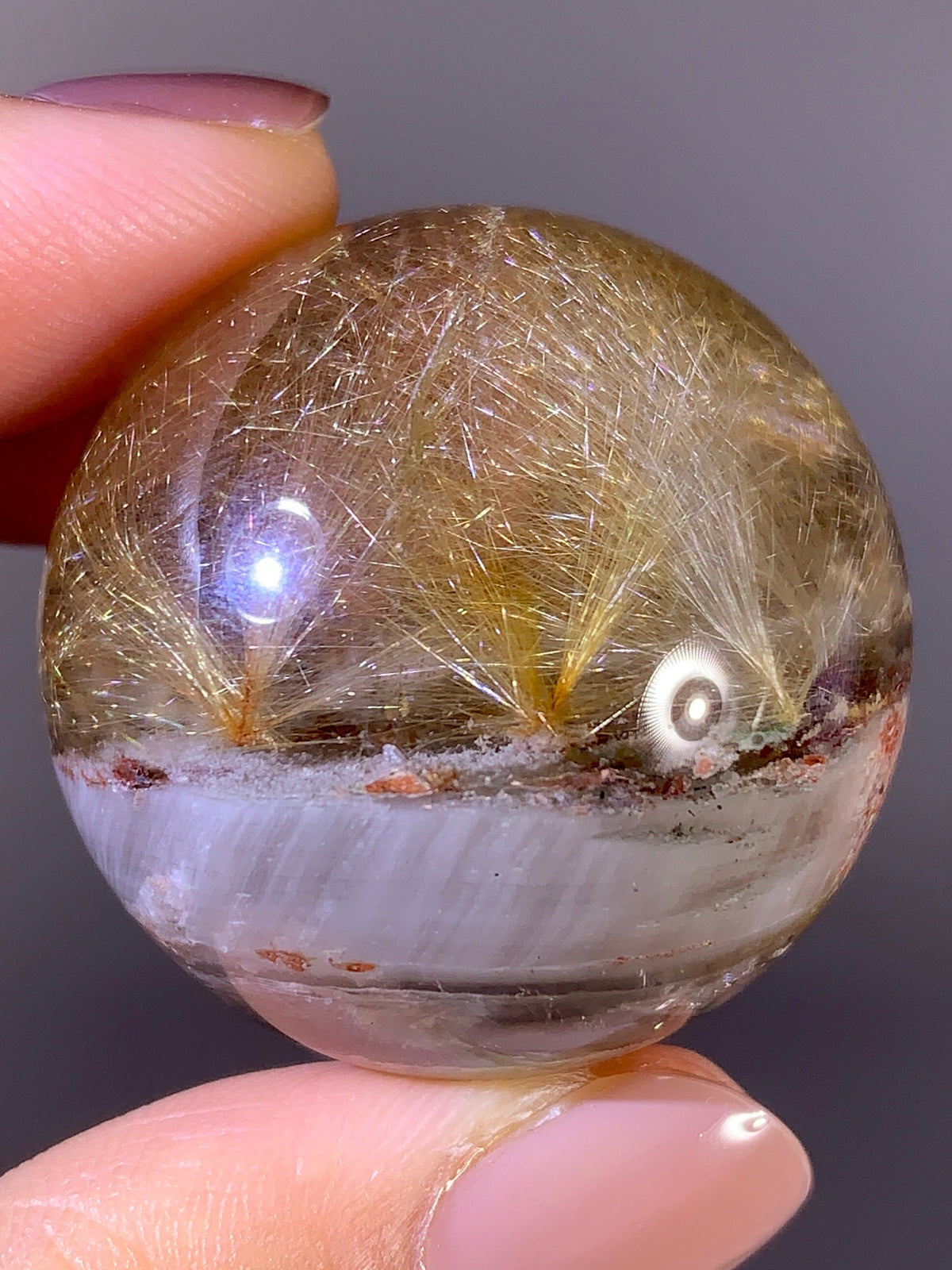 High-Quality Gold, Silver & Red Firework Rutile Garden Quartz Sphere | Brazil