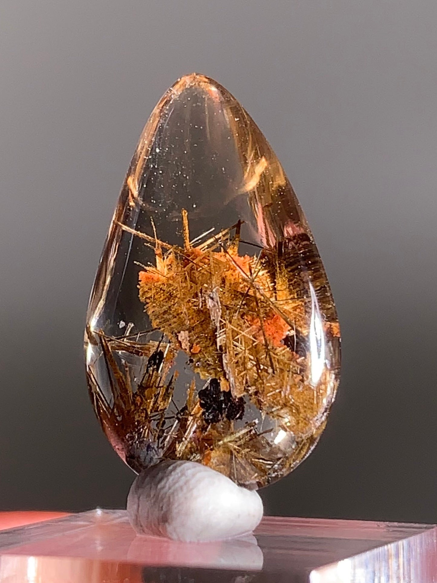 Rare Lattice Gold Rutile with Shiny Hematite, Mica & Garden Quartz Polished Freeform From Brazil