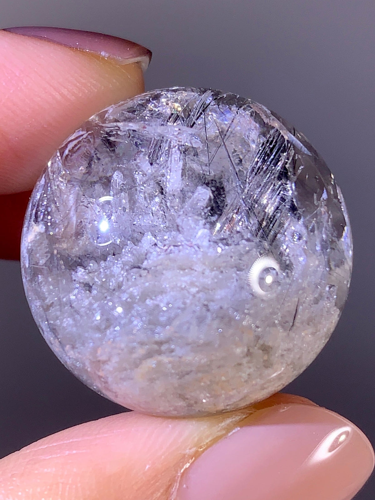 High-Grade Rare Silver Rutile, Quartz-in-Quartz & White Garden Quartz Sphere | Brazil