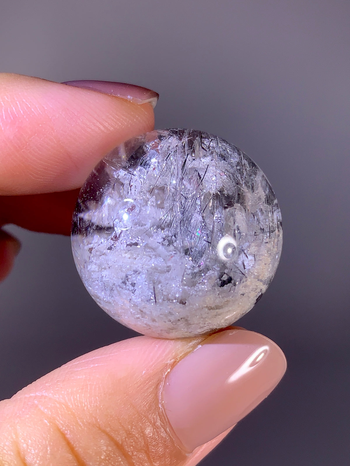 High-Grade Rare Silver Rutile, Quartz-in-Quartz & White Garden Quartz Sphere | Brazil
