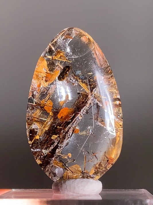 Rare Lattice Gold Rutile with Shiny Hematite & Mica Quartz Polished Freeform From Brazil