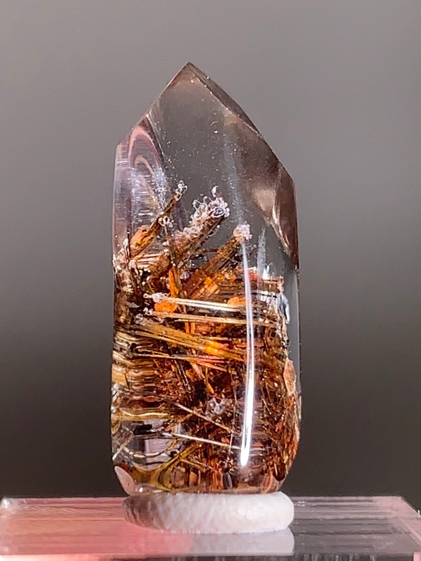 Rare Lattice Gold Rutile with Shiny Hematite & Mica Quartz Polished Freeform From Brazil