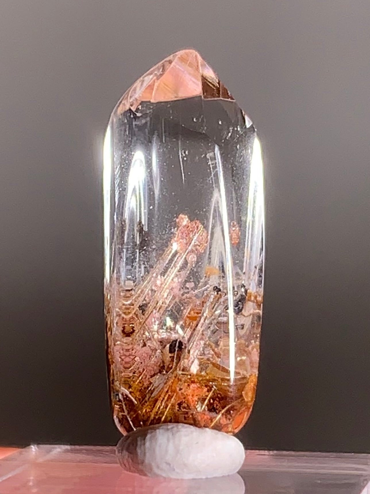 Rare Lattice Gold Rutile with Shiny Hematite, Mica & Pink Garden Quartz Polished Freeform from Brazil