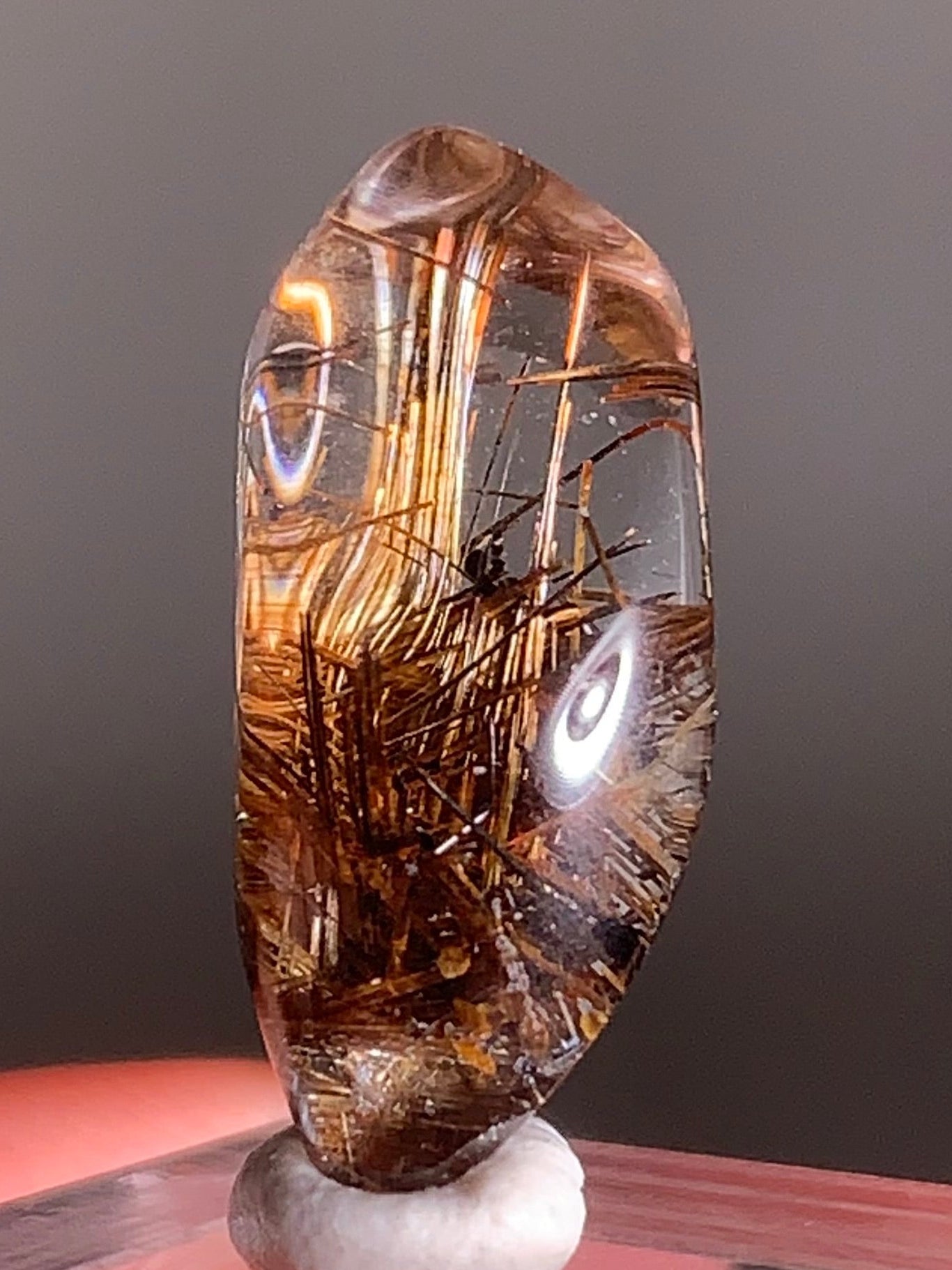 Rare Lattice Gold Rutile with Shiny Hematite, Mica & Garden Quartz Polished Freeform from Brazil