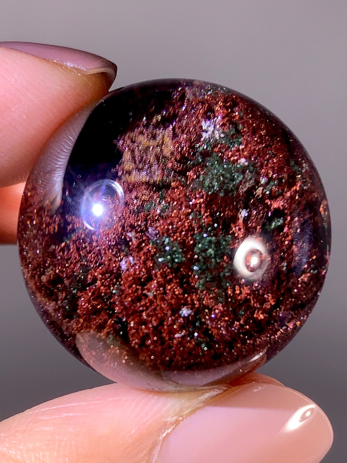 Collector’s Grade Sparkling Red & Green Garden Quartz Sphere | Brazil