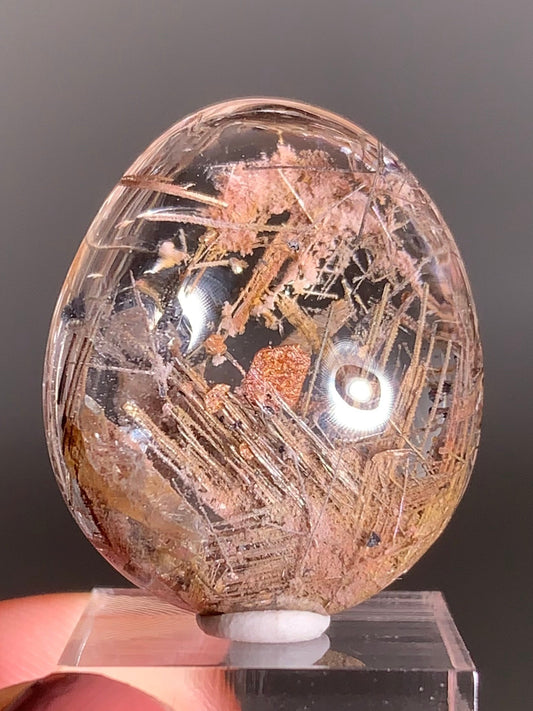 Rare Lattice Silver Rutile with Shiny Hematite, Mica & Pink Garden Quartz — Polished Piece from Brazil