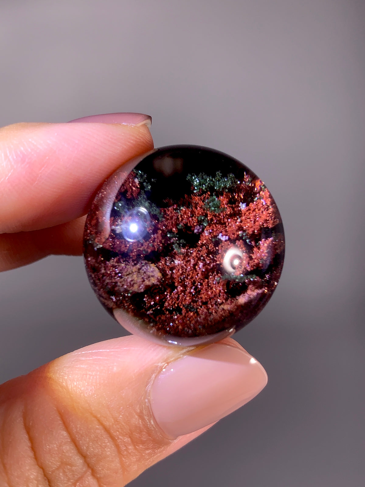 Collector’s Grade Sparkling Red & Green Garden Quartz Sphere | Brazil