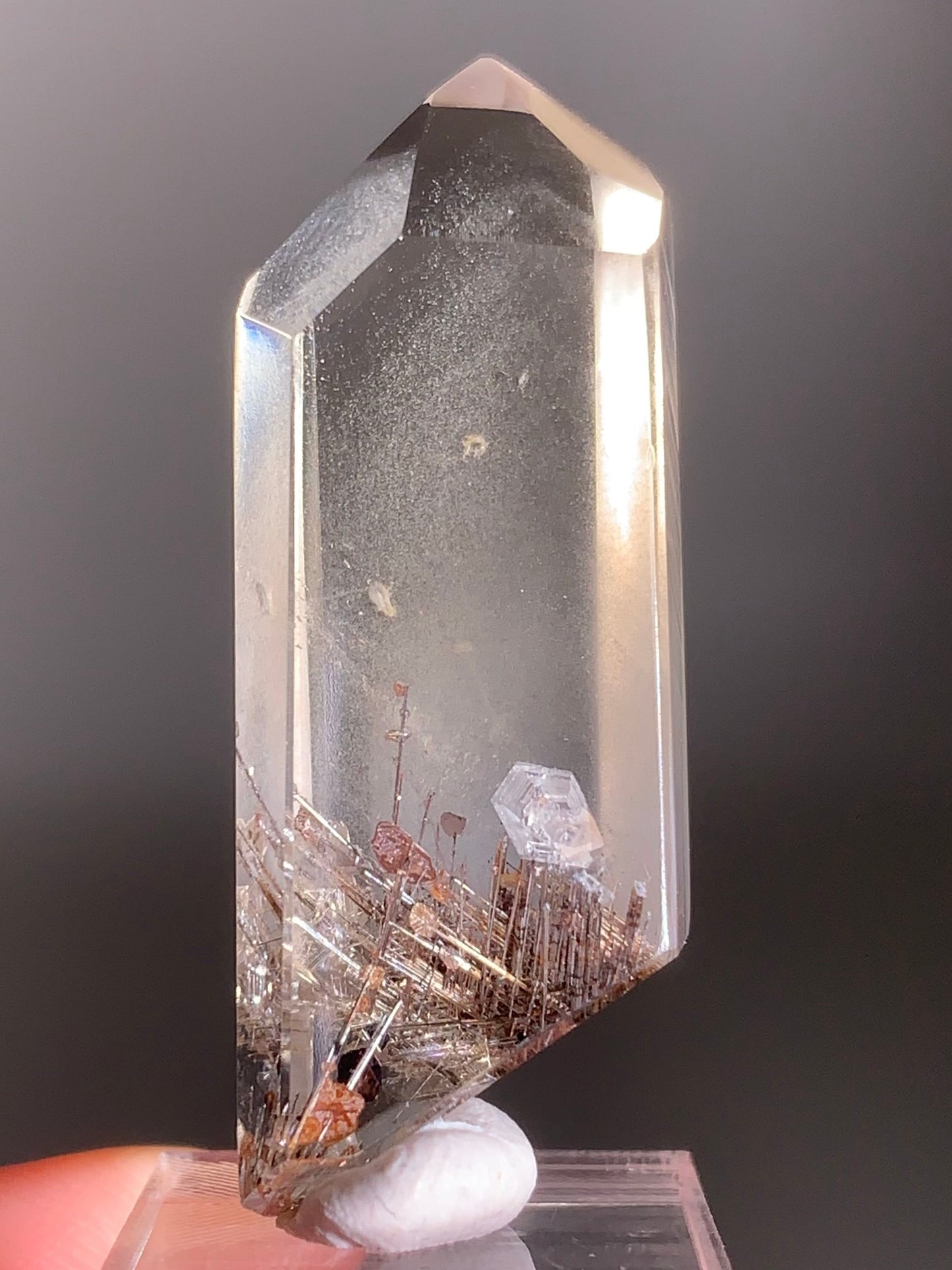 Rare Lattice Silver Rutile with Shiny Hematite, Mica & Phantom Quartz — Polished Piece from Brazil