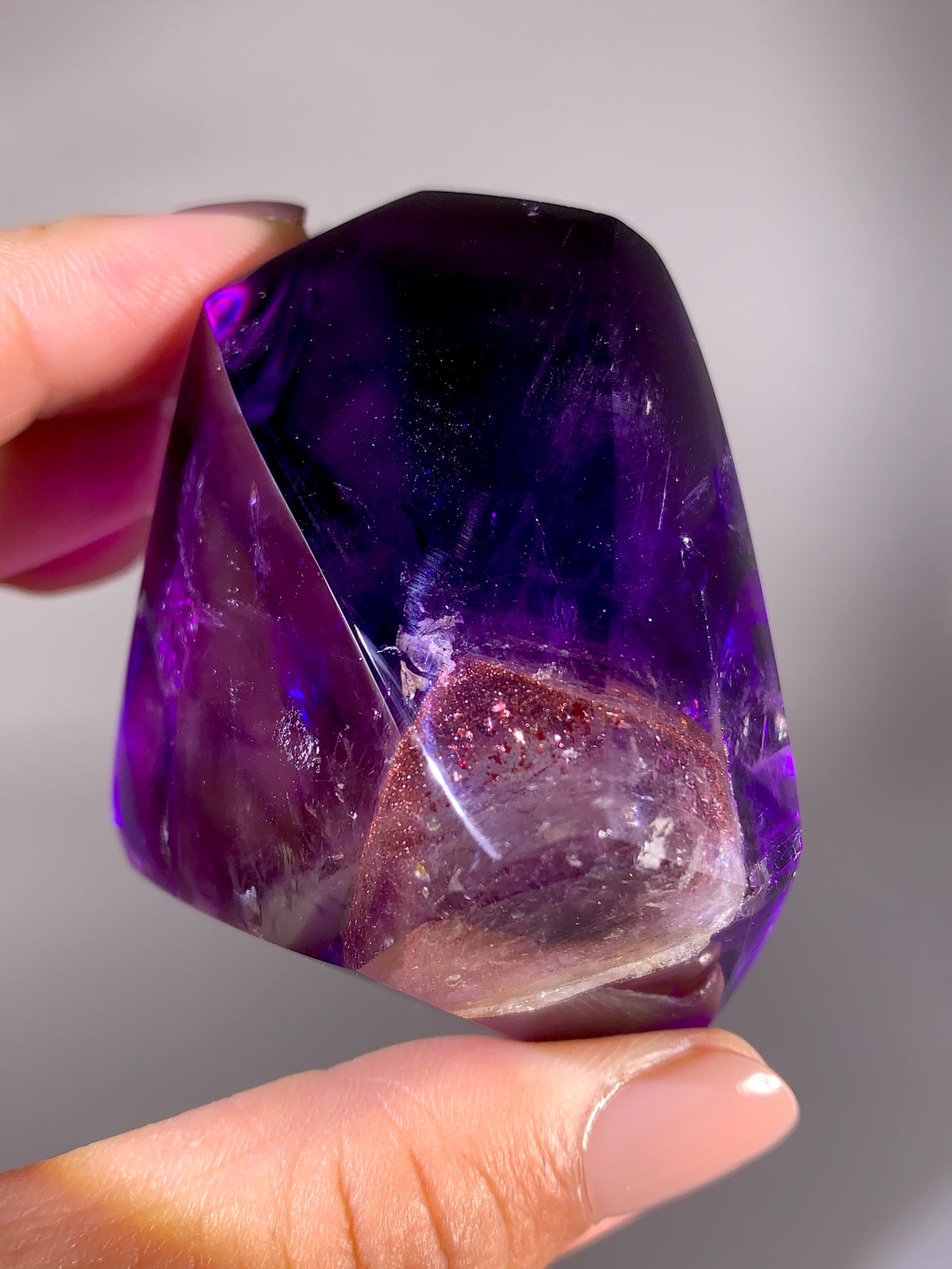 Collector’s Piece Large Rare Enhydro Amethyst with Golden Strawberry Quartz Freeform | Madagascar