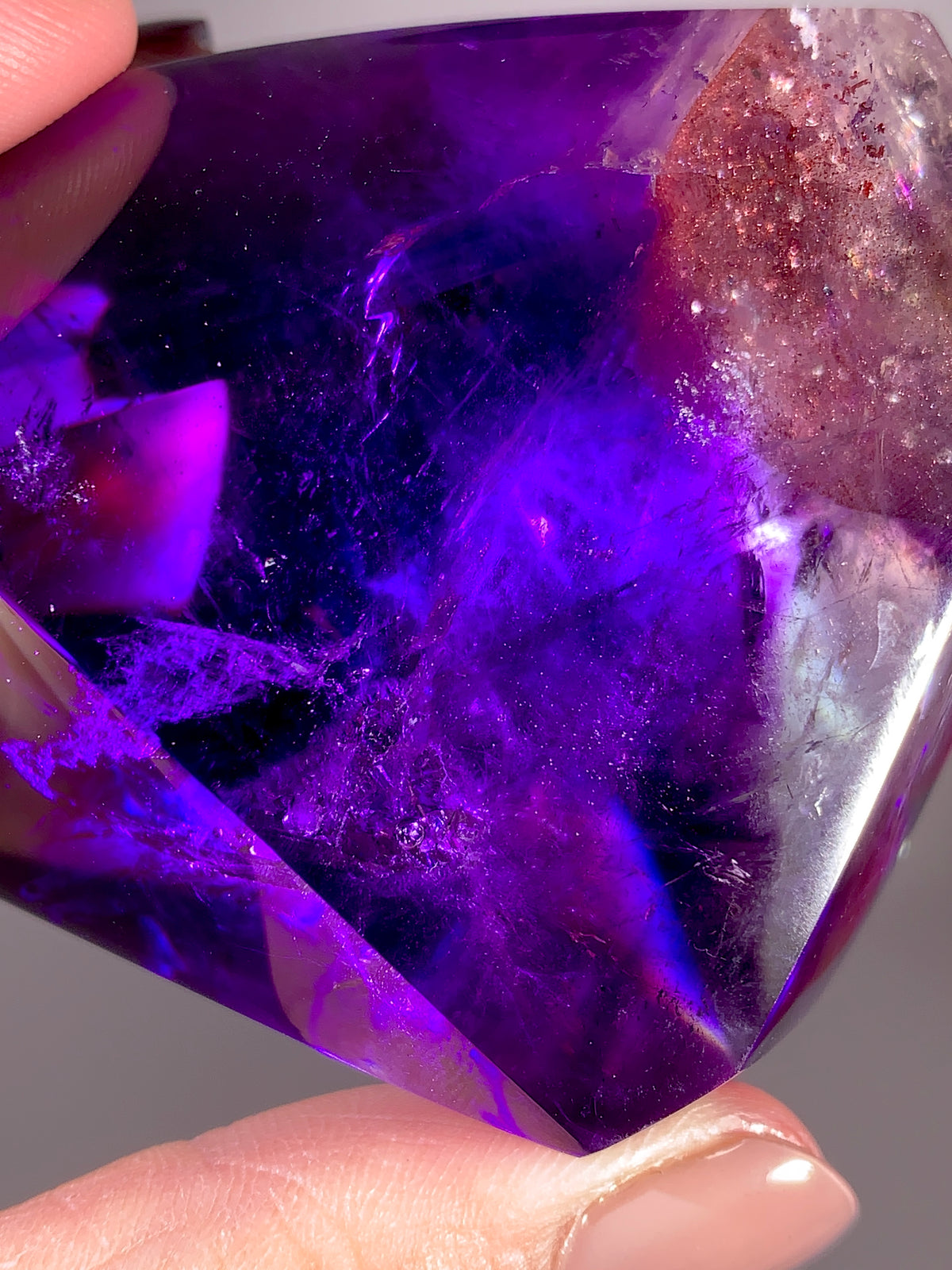 Collector’s Piece Large Rare Enhydro Amethyst with Golden Strawberry Quartz Freeform | Madagascar