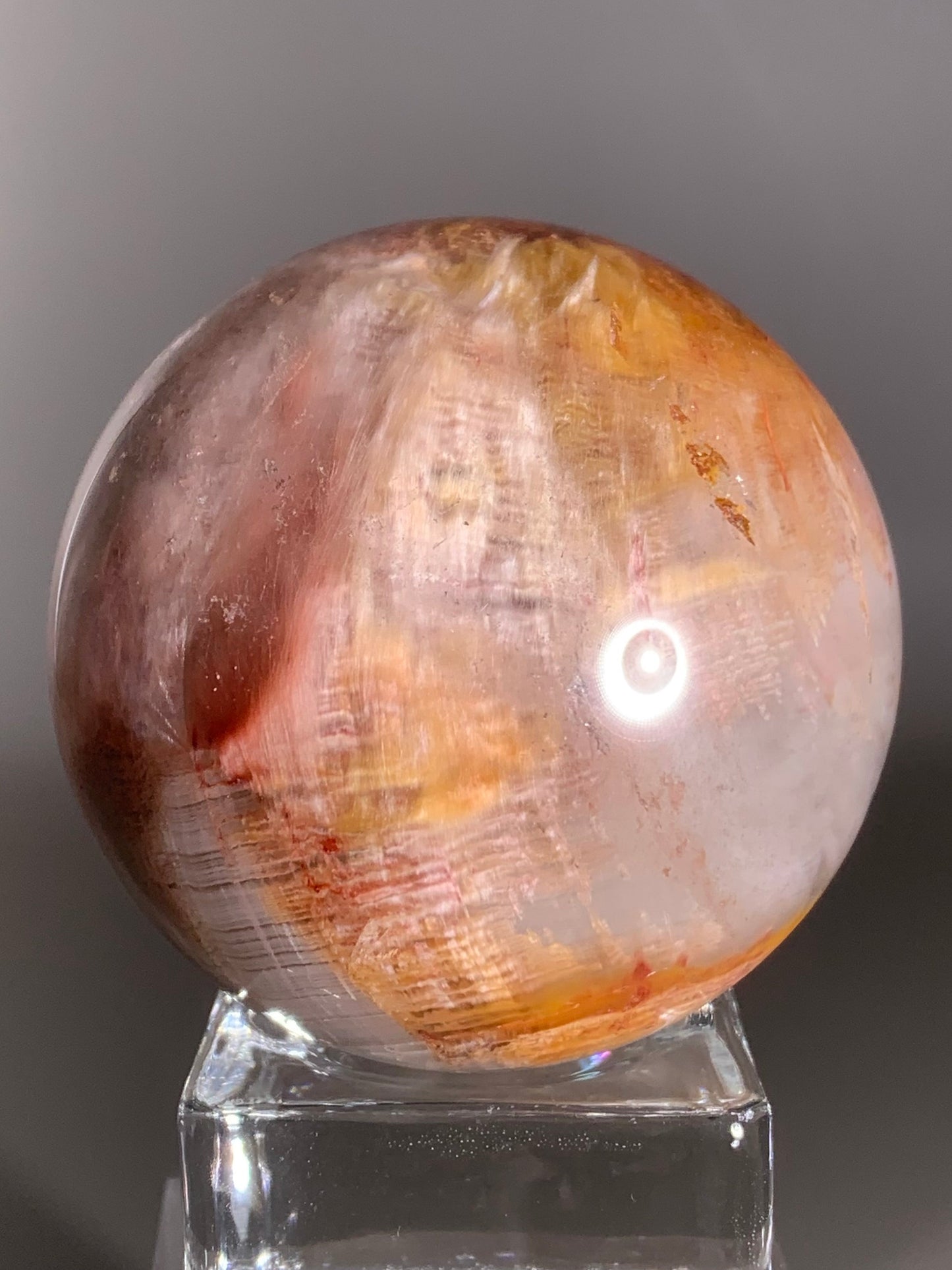 Collector’s Large Colorful Amphibole & Layered Garden Quartz Sphere from Brazil