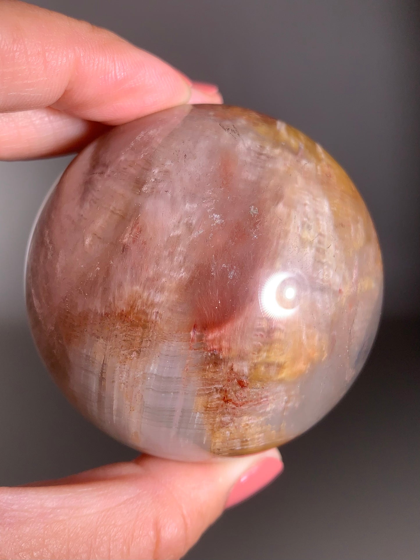 Collector’s Large Colorful Amphibole & Layered Garden Quartz Sphere from Brazil