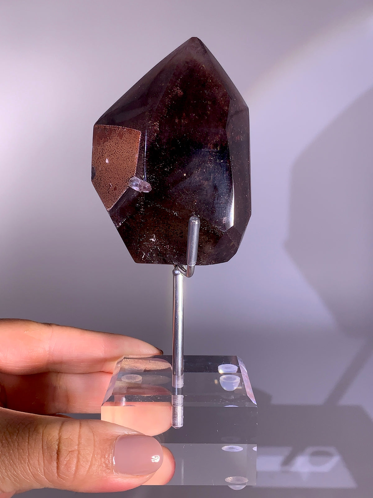 Large Light Smoky Quartz Point with Red Lepidocrocite, Goethite, Hematite & Rutile Inclusions | Madagascar
