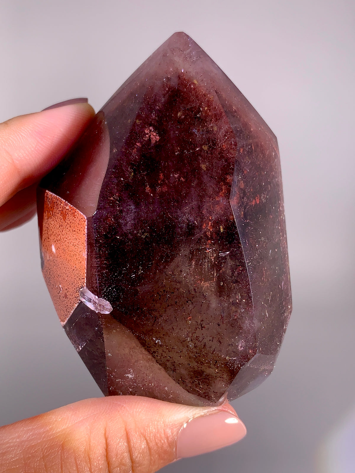 Large Light Smoky Quartz Point with Red Lepidocrocite, Goethite, Hematite & Rutile Inclusions | Madagascar