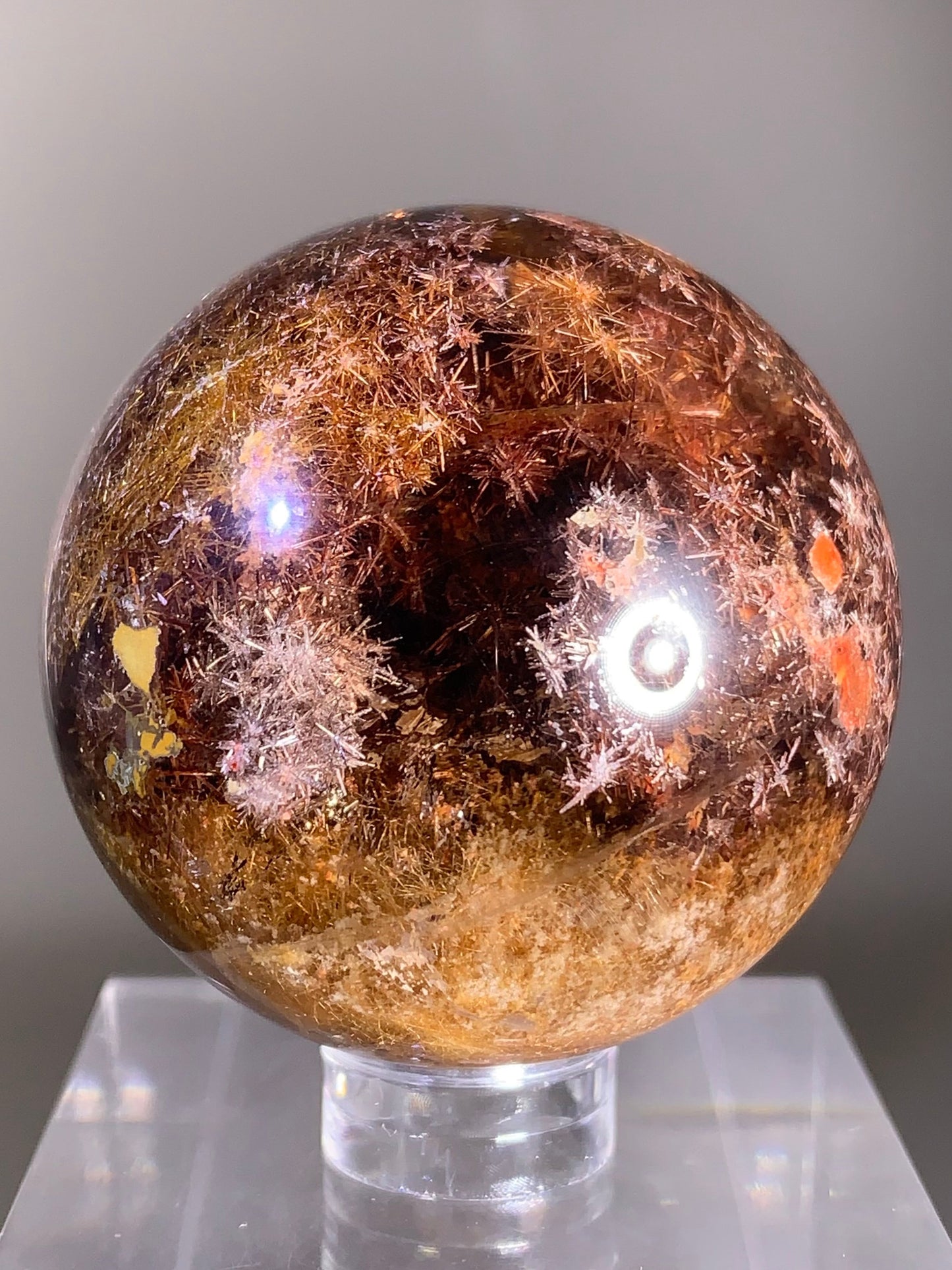 Large Richly Packed Starburst Silver, Gold & Copper Rutile Sphere from Brazil