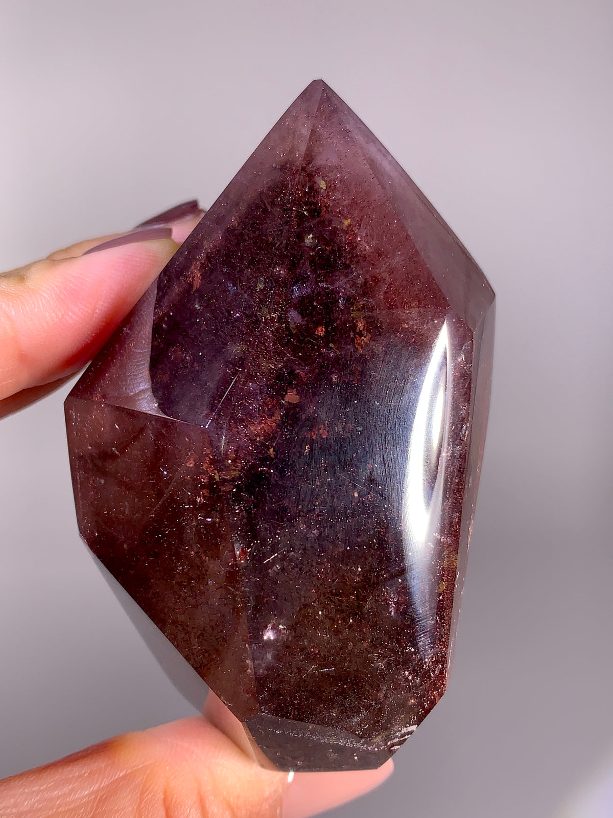 Large Light Smoky Quartz Point with Red Lepidocrocite, Goethite, Hematite & Rutile Inclusions | Madagascar
