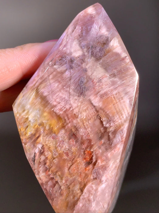 Colorful Pink Amphibole with Purple Garden Polished Freeform From Congo