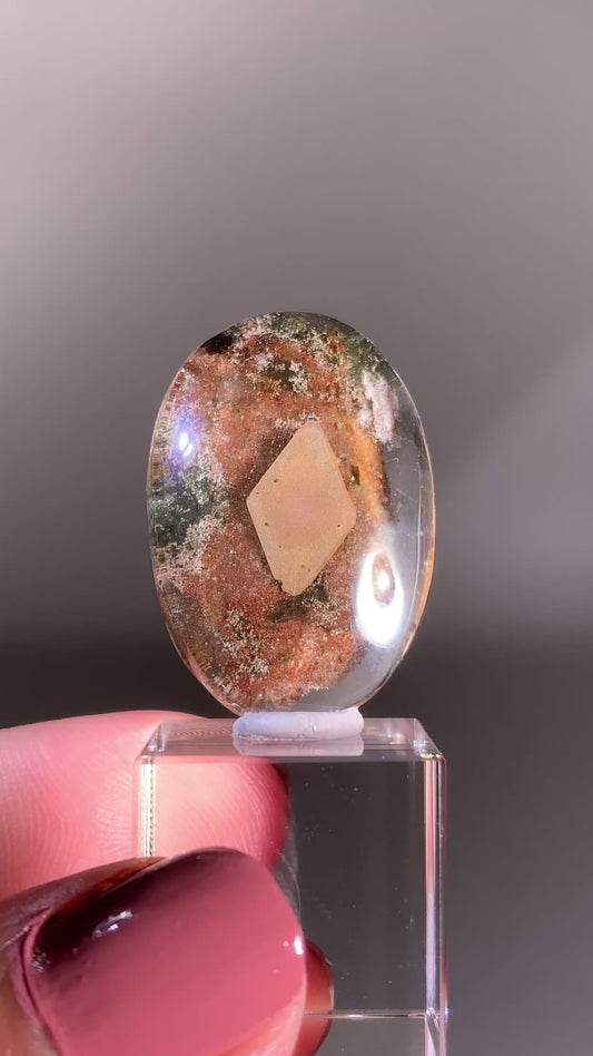 Unique Diamond-Shaped Mica with Garden Quartz Polished Pocket Stone